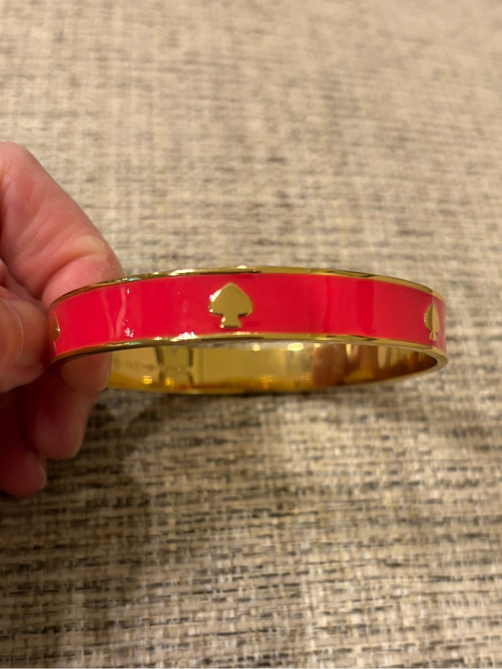 kate spade Gold-Tone Spade Accent Pink Enamel Bangle